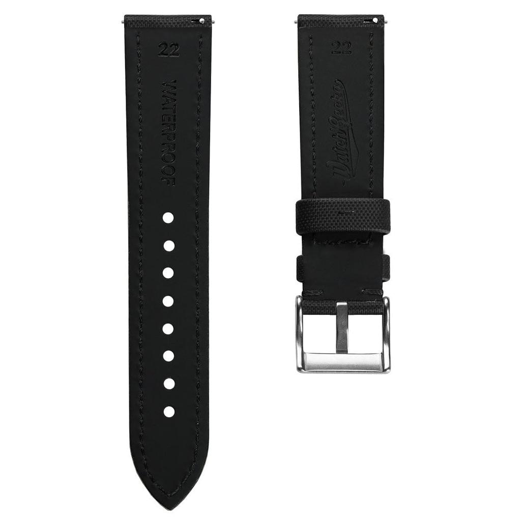 WatchGecko Atlas Sailcloth Waterproof Watch Strap Stainless Steel Buckle Durable and Comfortable Black - - - 22mm,