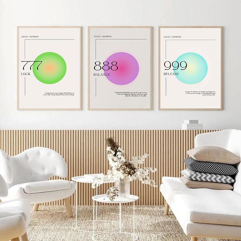 Gradient Spiritual Aura Angel Number Canvas Painting and Print Aesthetic Danish Pastel Poster Wall Art Picture Living Room Decor