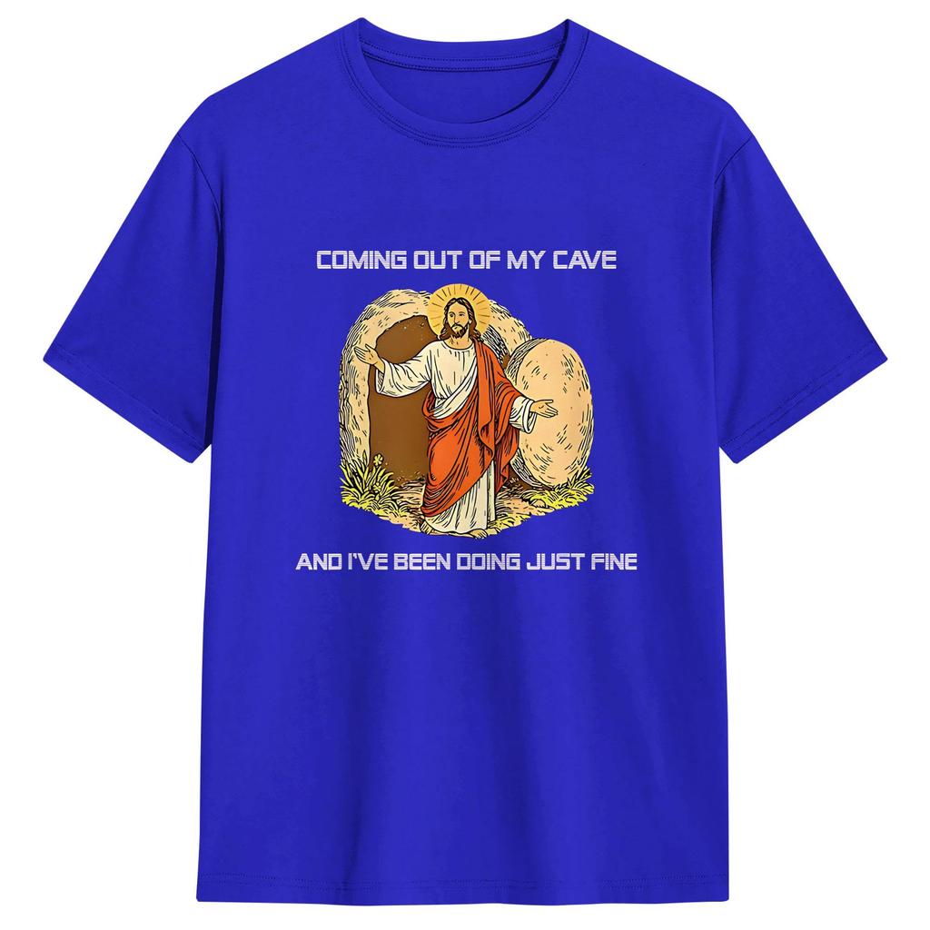 Coming Out of My Cave the Jesus Resurrection Easter T Shirt Summer Hipster T Shirts Pure Cotton Crewneck Top Tees Short Sleeve