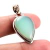 Natural Chrysoprase Gemstone 925 Sterling Silver Two Tone Pendant 1.5'' q2H77