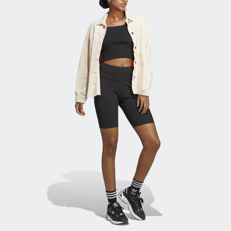 adidas Originals Solid High Waist Elastic Tight Shorts Women Shorts Black HZ7261