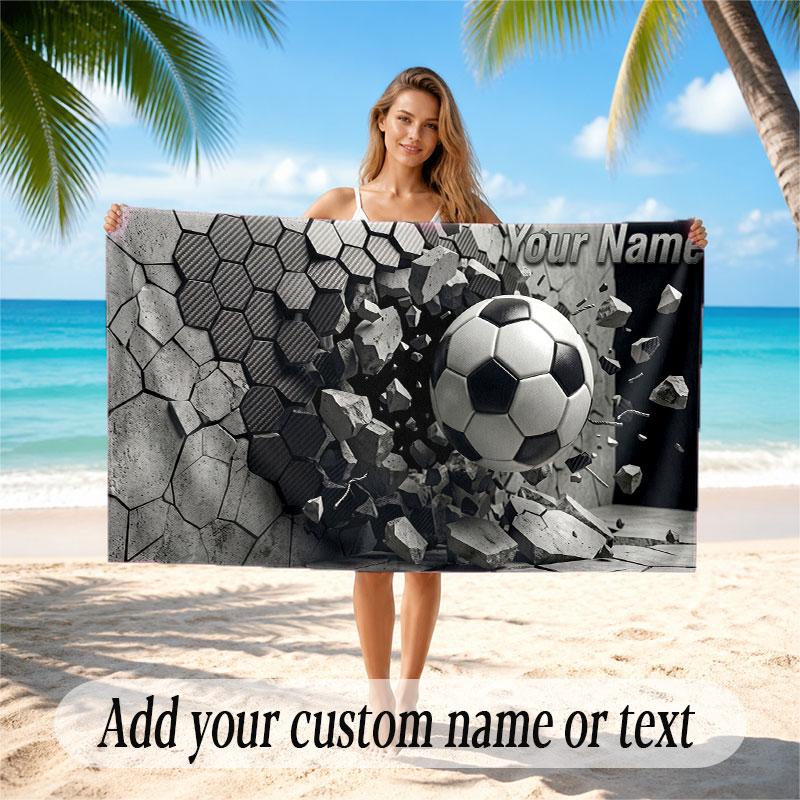 Soccer Theme Beach Towel Personalized Custom Name & Text Soft Quick Dry Beach Towel for Swimming Travel