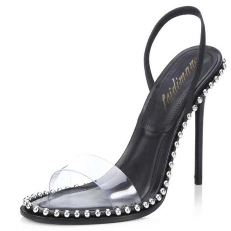 Nuevos Zapatos de Mujer Verano Moda Sandalias de Mujer Sandalias de Plataforma para Mujer Zapatos de Salón Metálicos con Remaches Bodas Mujer Tacones Altos 9cm y 7cm