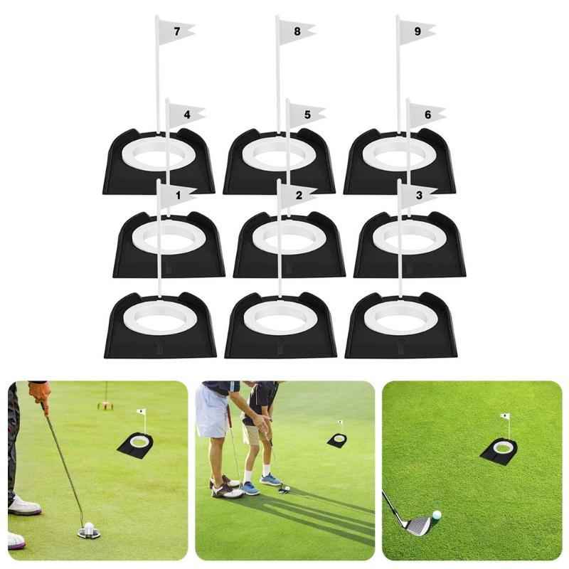 9Pcs Golf Putting Mat Indoor Practice Putting Cup Hole Practice Aids Golf Putting Mat Golf Practice Putting Cup & Flags