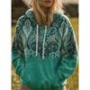 Women Fleece Hoodie Boho Paisley Gradient Print Long Sleeve Drawstring Hooded Sweatshirt Casual Pullover