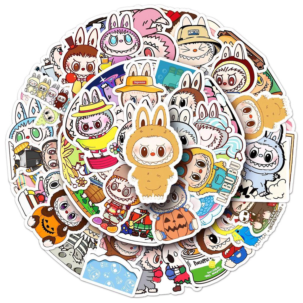 50 Cartoon Labubu Stickers - Cute Rabbit Elf Group, Waterproof for Journals or Water Bottles