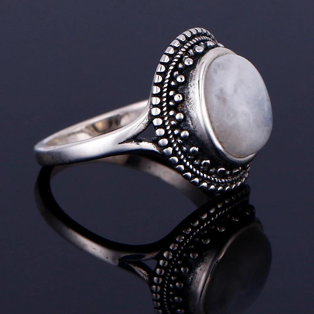 Okrągłe Owalne Duże Naturalne Kamienie Księżycowe Pierścionki Damskie Srebro S925 Pierścionki Prezenty Vintage Delikatna Biżuteria