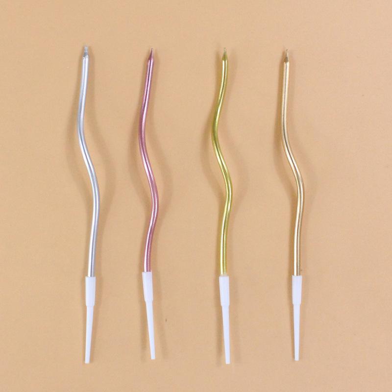 Single Slender Spiral Candle Colorful Gold and Silver Birthday Party Decoration Twist Curved Cake Candle