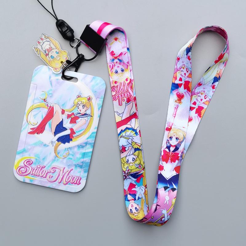 Cartoon Sailor Moon Kawaii PVC Card Cover Student Campus Hanging Neck Bag Card Holder Lanyard ID Card Holders Key Chain