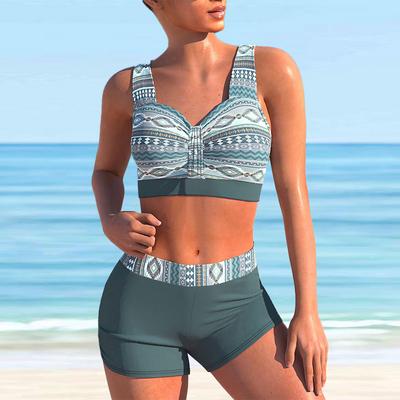 Maiô feminino com alça de ombro azul laço listrado biquíni tankini maiô