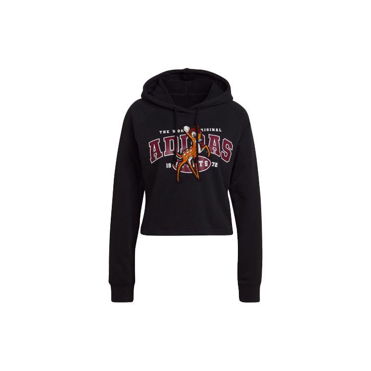Adidas Женский укороченный худи Originals с принтом букв Trefoil, Черный HE6875 30