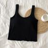 Girls' Solid Color Cropped Tank Top with Built-in Bra Pads - Versatile Inner or Outer Wear.