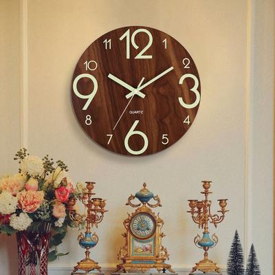 1PC Luminous Wood Grain Wall Clock Wooden Board Silent Clock Luminous Fluorescent Clock