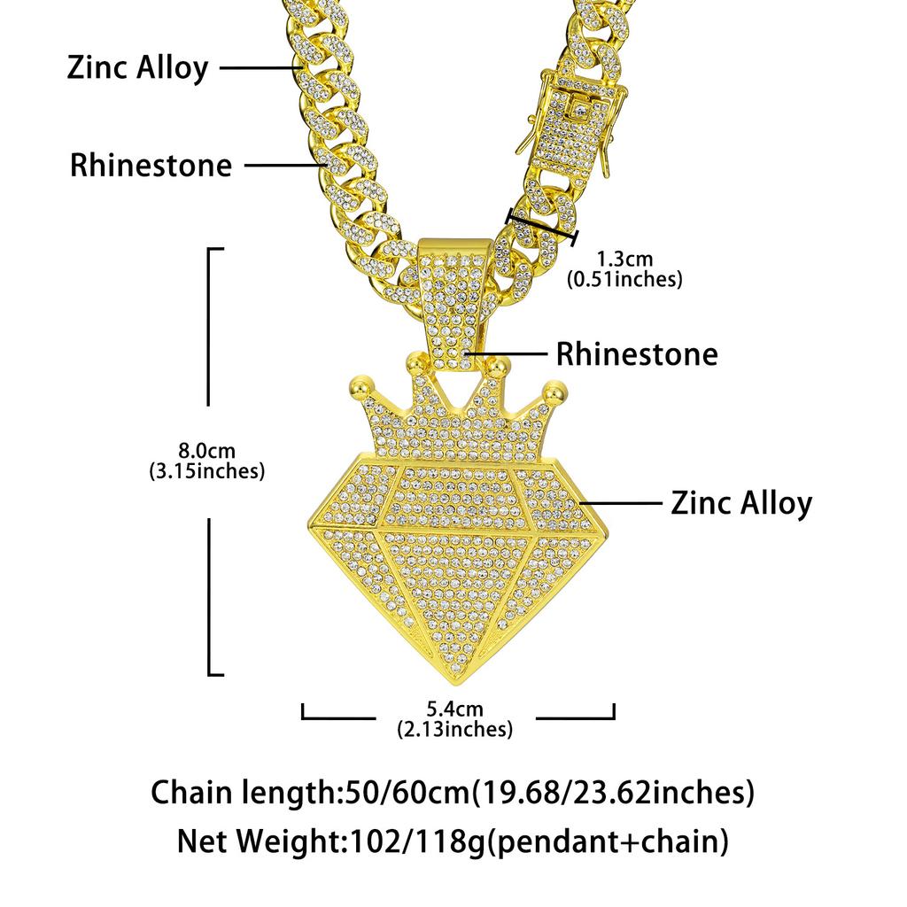 Nieuwe Legering Diamant Kroon Diamant Cubaanse Ketting Hanger Europese en Amerikaanse Hip Hop Mode Mannen Sieraden