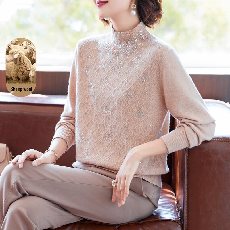 

QianLian Women s 100% Wool Half-High Collar Sweater L