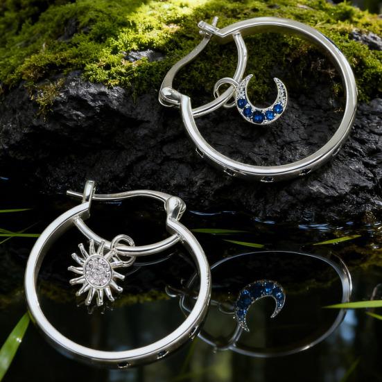 1 para kolczyków koła podwójny sposób noszenia asymetryczny design wisiorki słońce i księżyc wysadzane cyrkoniami kolczyki z zapięciem typu leverback