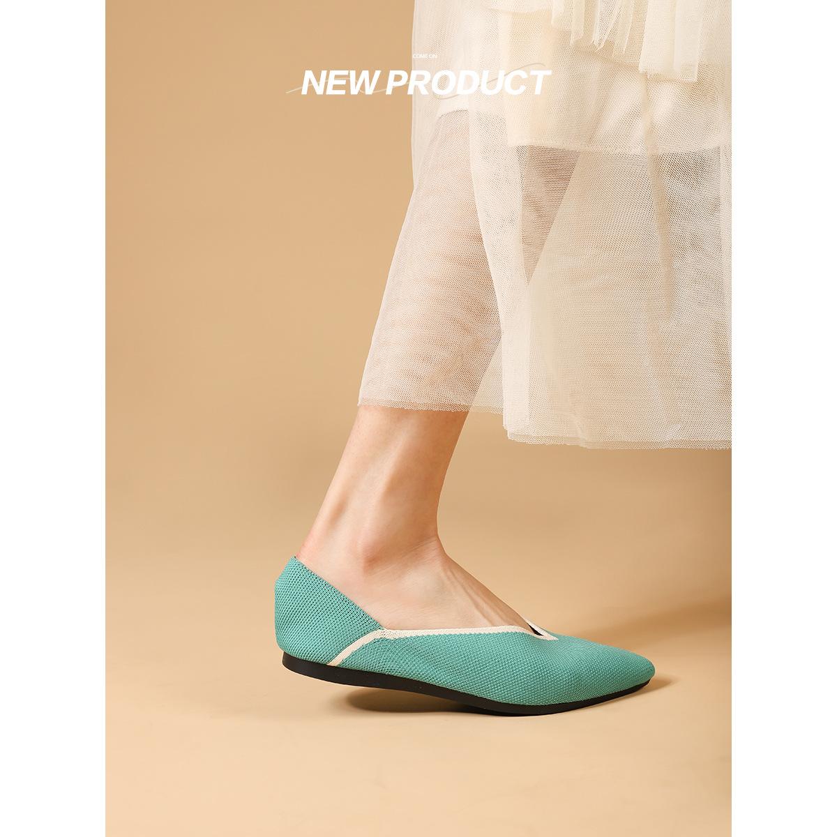 Весна и лето остроносые трикотажные туфли с неглубоким горлом повседневные туфли — фото 8