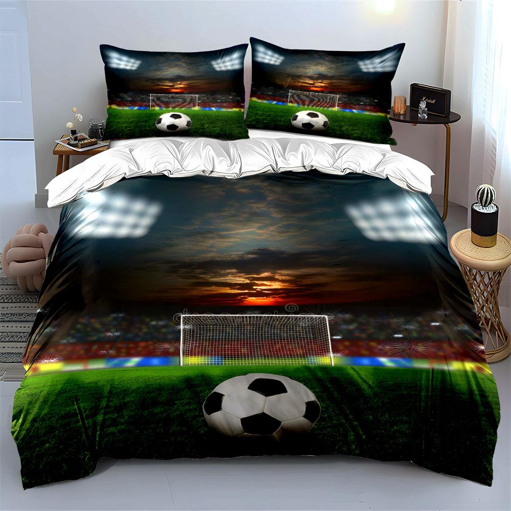 spotlight Soccer field with ball Print Bedding Set 1 Duvet Cover 2 Pillowcases for Adult and Children Luxury Gift Full Size