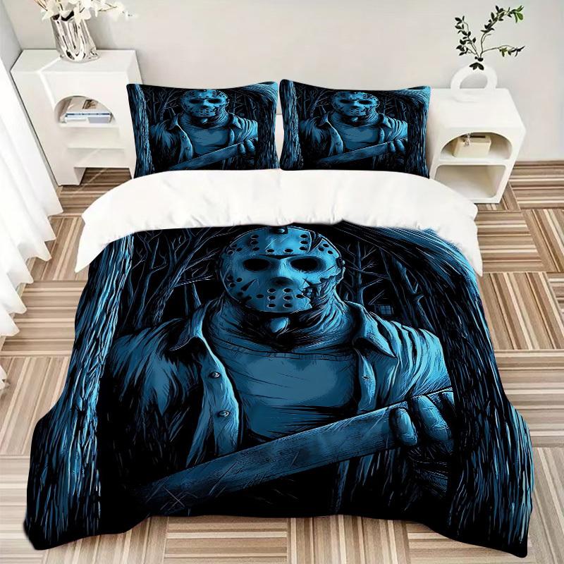 3pcs Horror Mask Chainsaw Duvet Cover Set, 1 Duvet Cover + 2 Pillowcases (No Insert), High-Definition Print, Home & Dorm Set yy251208025