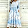 Women's Crew Neck Long Sleeve Loose Fit A-Line Midi Dress Casual 3D Floral Print