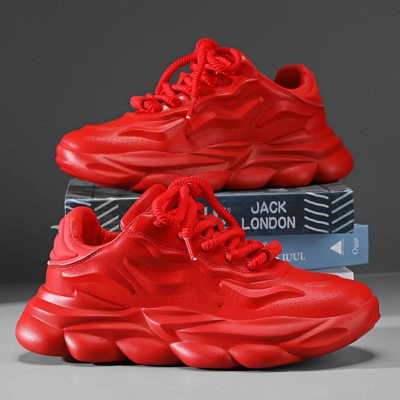 

2025New Fashionable Men s Sneakers Thick soled Height Boosting Lightweight Soft soled Casual Running Shoes Zapatillas Deportivas 44 красный