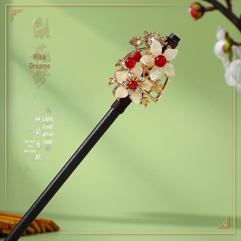 Ancient Style Ebony Imitation Wooden Tassel Hairpin - Hanfu Accessory for Women