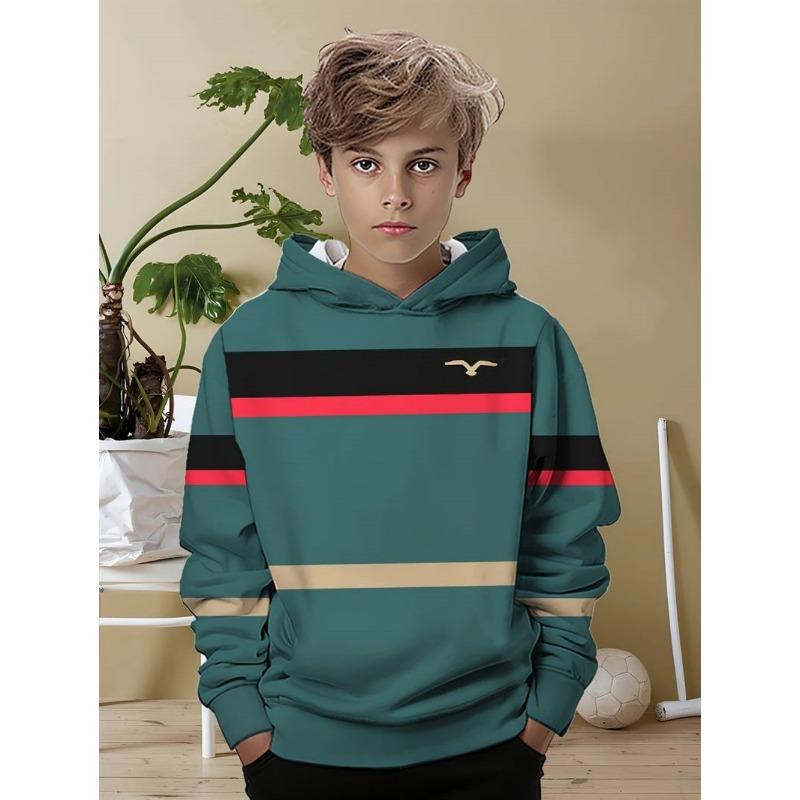 Herbst Classic Kinderkleidung Jungen Hoodies Langarm Streifen 3D Druck Street Locker Komfort Outdoor Jungen Oberteil Kinderkleidung