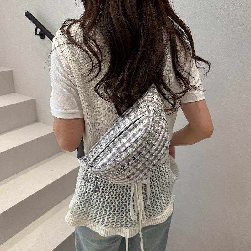 Cute New Light and Sweet Plaid Large Capacity Beautiful Shoulder Messenger Bag Breast Bag Fanny Pack