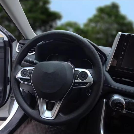 Car Steering Wheel Trim 3pcs ABS Matte Silver For Toyota RAV4 -2025