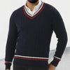 Herren S Slim Fit V-Ausschnitt Langarm Color Block Strickpullover Street Style