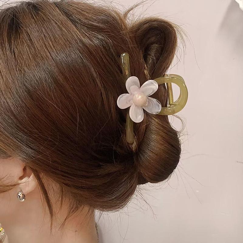 Korean Style Sweet Flower Hair Claw Simple Back Head Cross Hairpin  Bun Styling Tools Shark Clips Women Hair Accessories