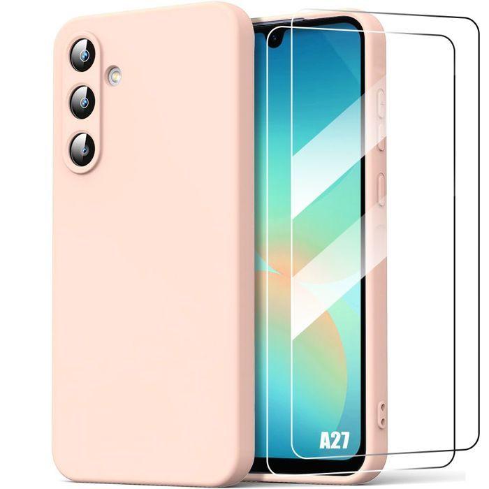 Case for Samsung Galaxy A27 5G, Pink Soft Silicone Anti-Scratch Protection - 2 Tempered Glasses