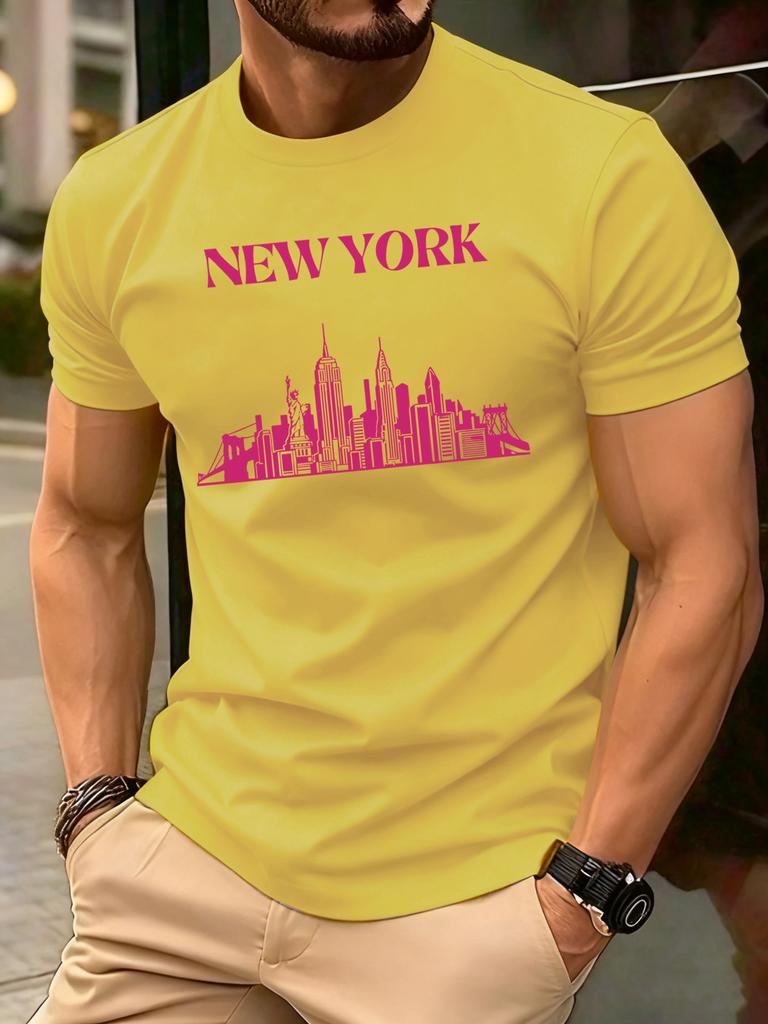 New York City Silhouette Men T Shirts Casual Hip Hop Tops Multicolor Cotton TShirt Summer Loose Male Crewneck Short Sleeve