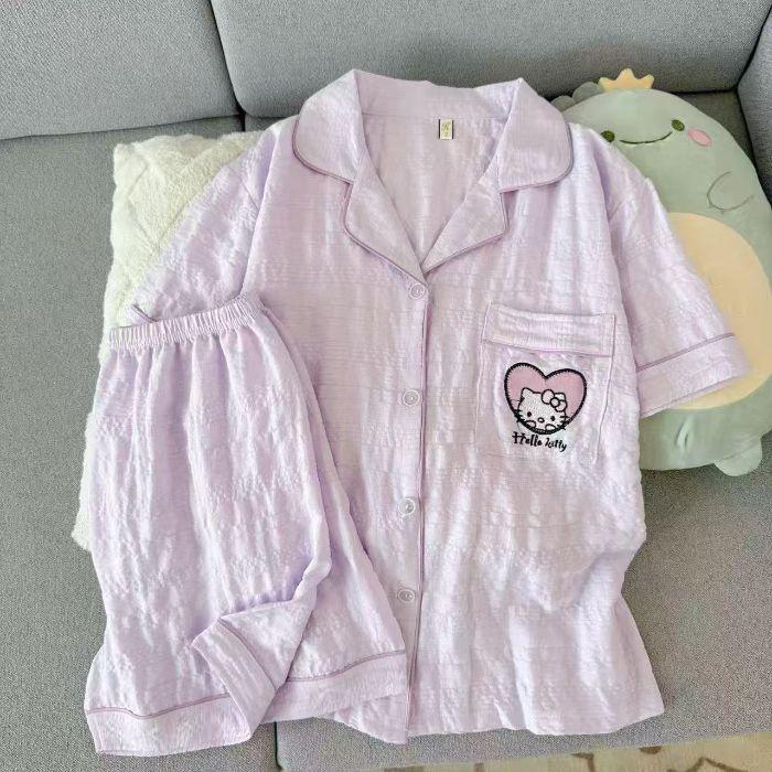 Women s Cotton Jacquard Cardigan Pajama Set with Lapel - Summer 2026 Edition Size 2