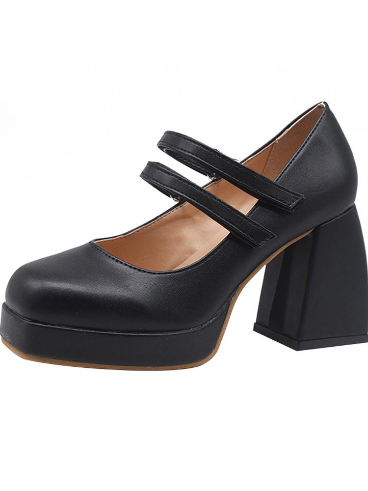 One Word with High Heels Single Shoes Women's 2025 Spring New Korean Version Platform Thick Heel Square Head French Retro Mary Jane Shoes Tide