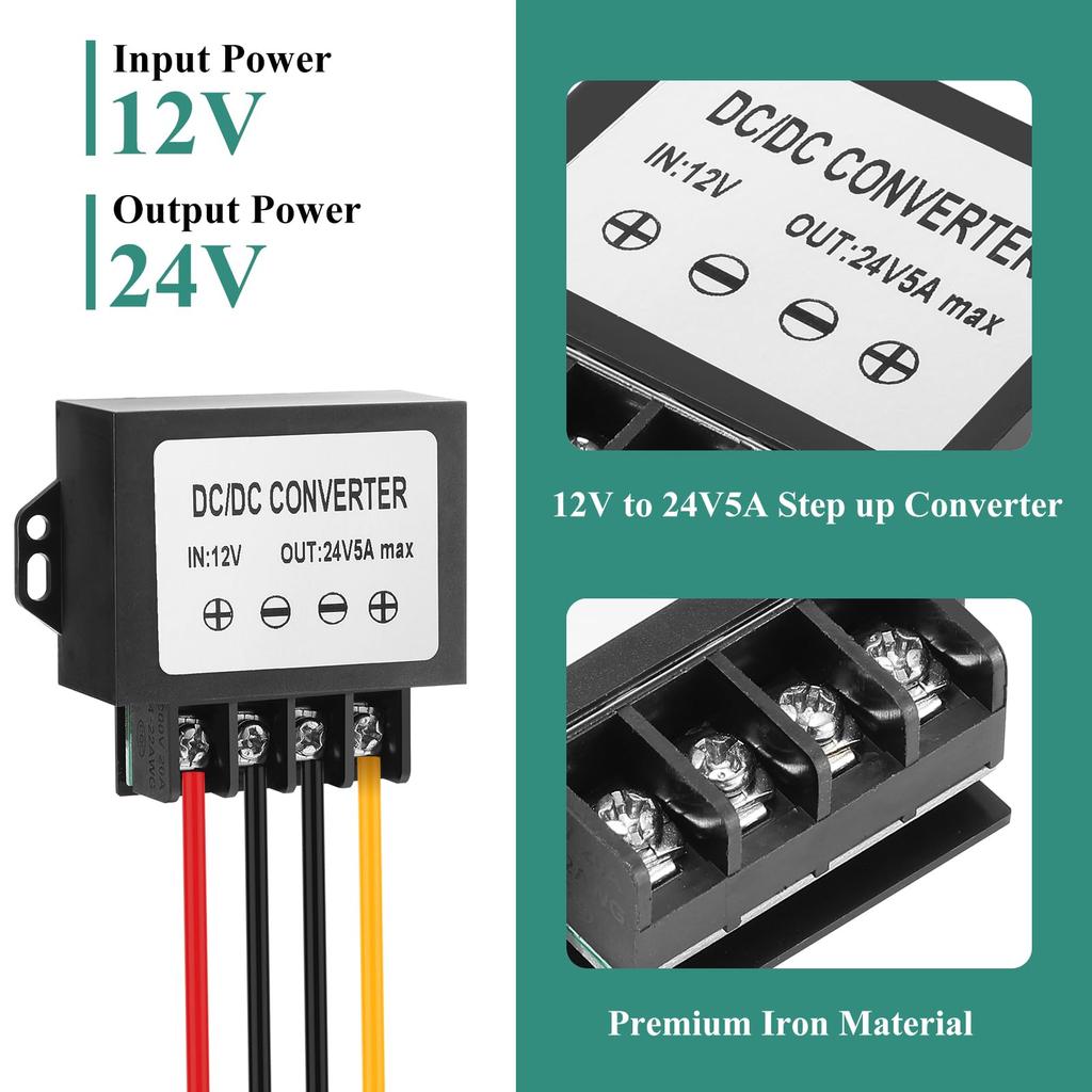 MZHOU 24v 5A To DC 12v Step Boost To 24V 5A 120W Max Variable Voltage Current Adapter Voltage Regulator Converter Transformer for Solar Power DIY
