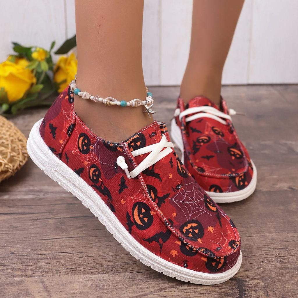 Large Size Women's  Halloween Pumpkin Printing Sneakers Fashion Women Shoes Breathable Flat Canvas Casual Shoes Zapatillas Mujer