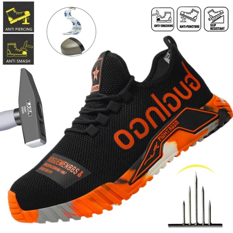 Fashion Indestructible Steel Toe Protective Safety Shoes Slip Resistant Abrasion Resistant Work Shoes Men Kevlar Insoles Sneaker