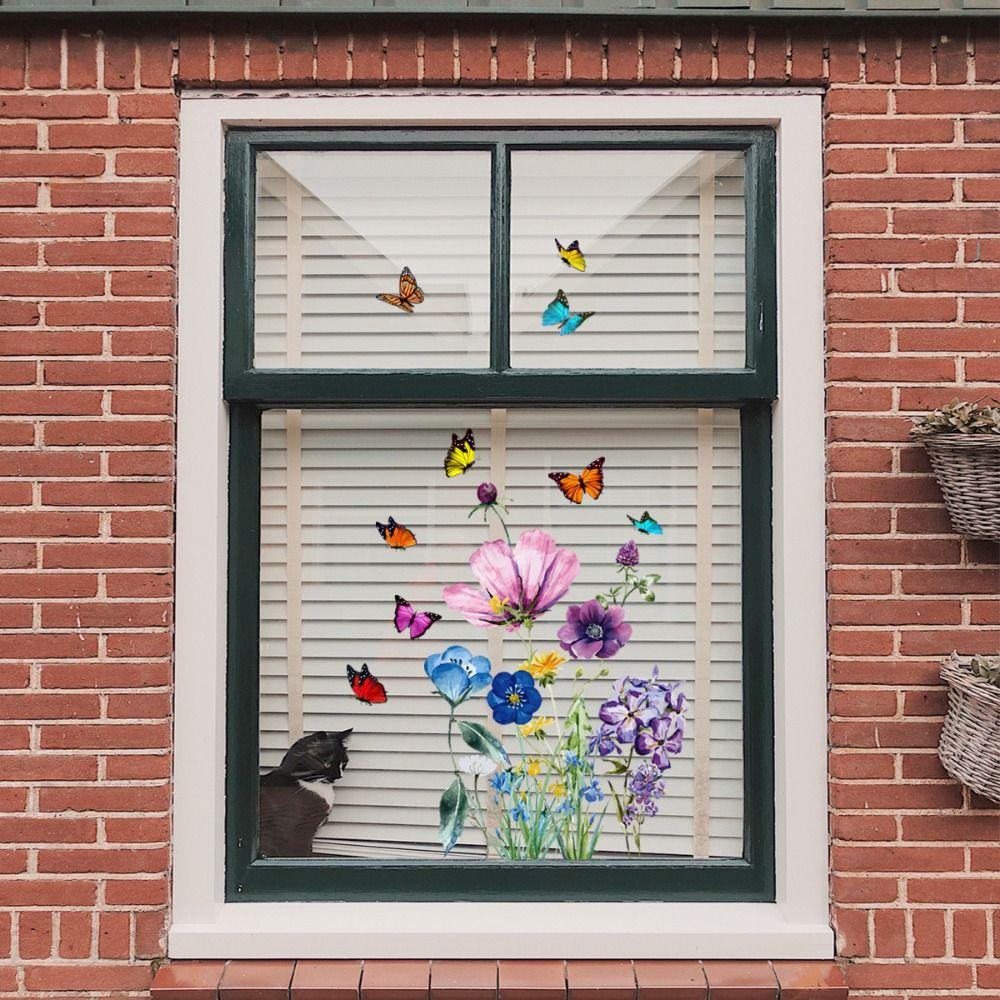 

Double-sided Visual Window Stickers Flower Static Stickers Butterfly Decals Room Background