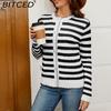 BITCED Autumn/Winter Women's Striped Knitted Cardigan with Buttons