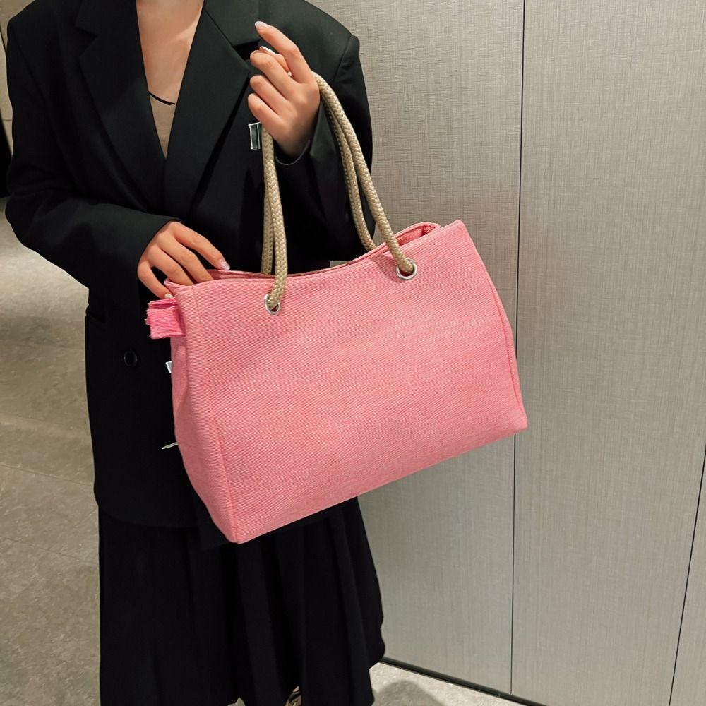 Shoulder Bag Linen Tote Bag Large Capacity Ethnic Style Handba Vintage Solid Color Handbag  Girls