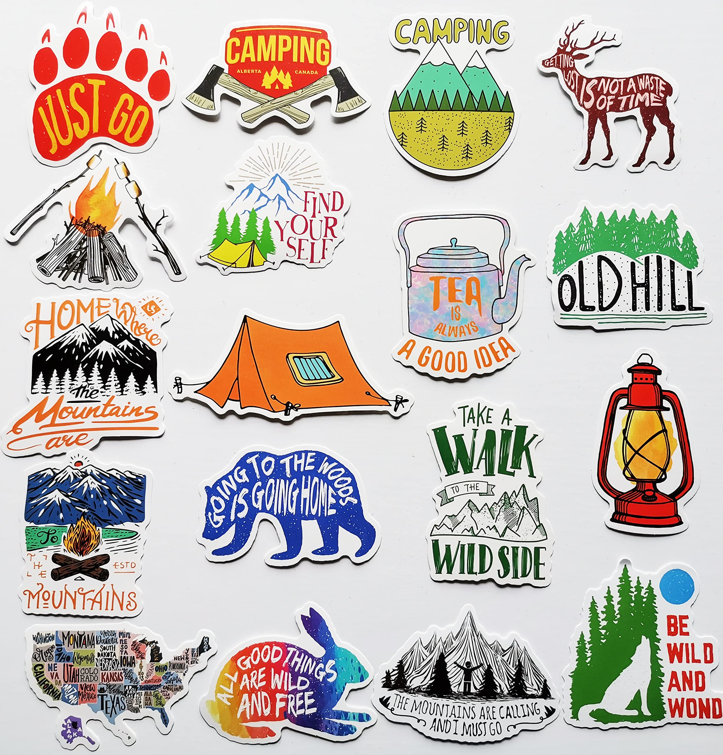 50pcs American Camping Stickers Outdoor Decals Funny Cooler Box Stickers Camping Goods