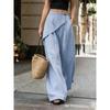 New Women's Imitation Linen Wide Leg Pants, Loose Solid Color Irregular Casual Trousers, European American Style