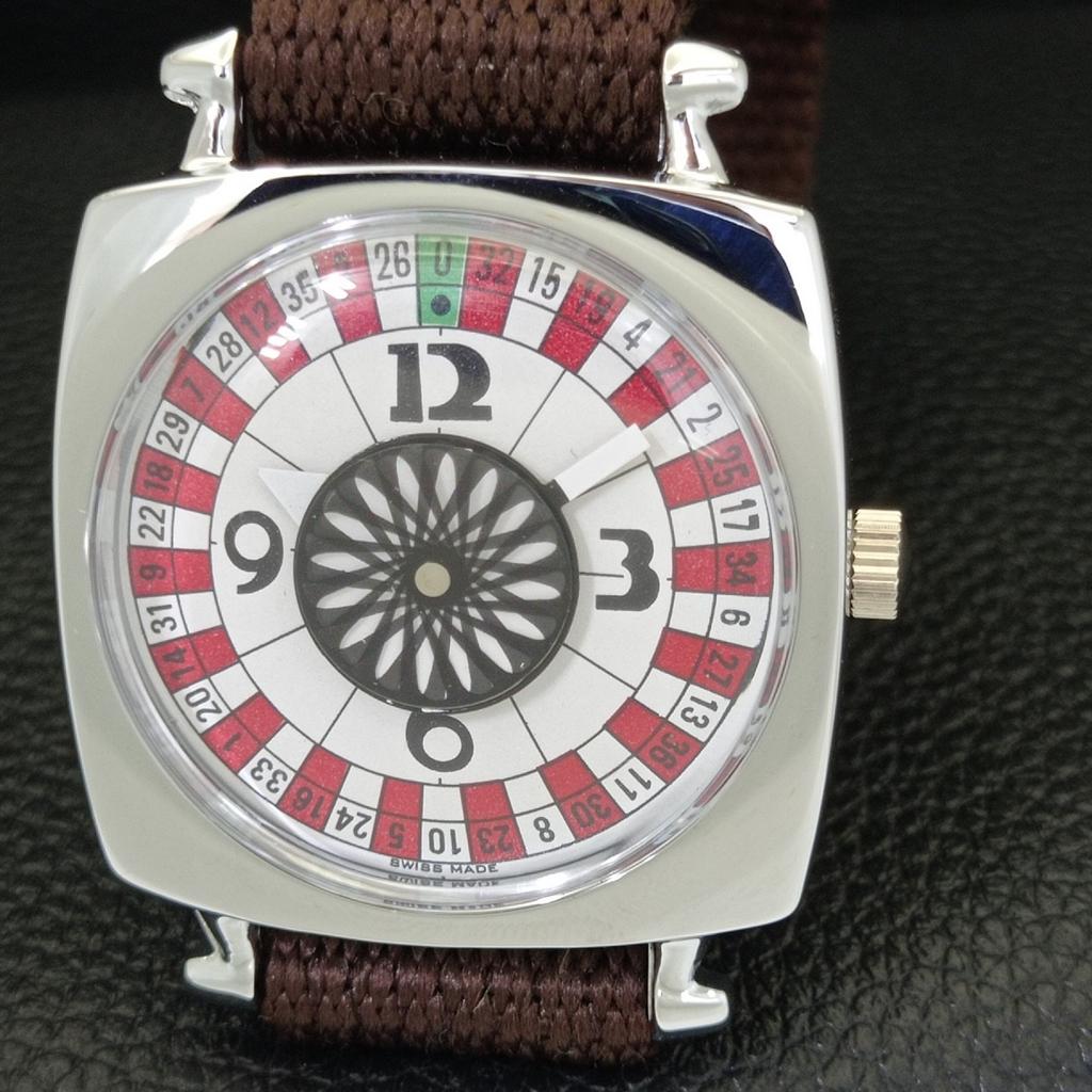 VINTAGE REFURBISHED HAND-WINDING ROULETTE SWISS MENS WHITE DIAL WATCH a700917-5 R205a-a700917