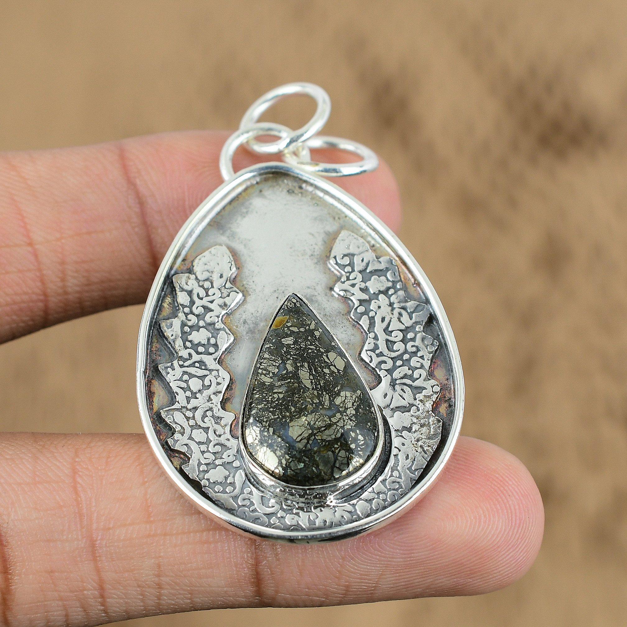 

Womens day Sale Pear Marcasite Gemstone 925 Sterling Silver Boho Pendant Jewelry