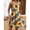 Women's  Leaves Pattern Printed Sleeveless Round Neck Dress Loose Soft and Comfortable Plus Size Dress