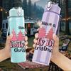 1PC Holly Dolly Christmas Pine Tree 750ml Color Plastic Sports Water Bottle Leakproof Flip Straw Lid Suitable for Sports Office Home Use