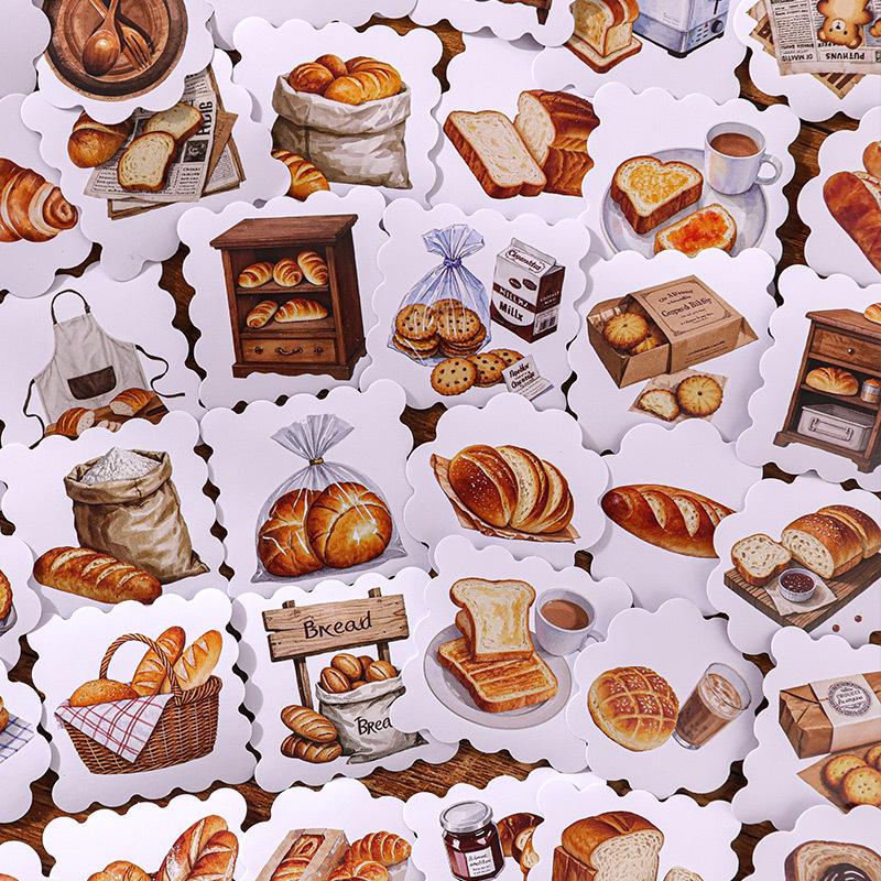 Mu Ran 50 Sheets Bread Cartoon Stickers: Decorative DIY Journal Pack with High-End Feel