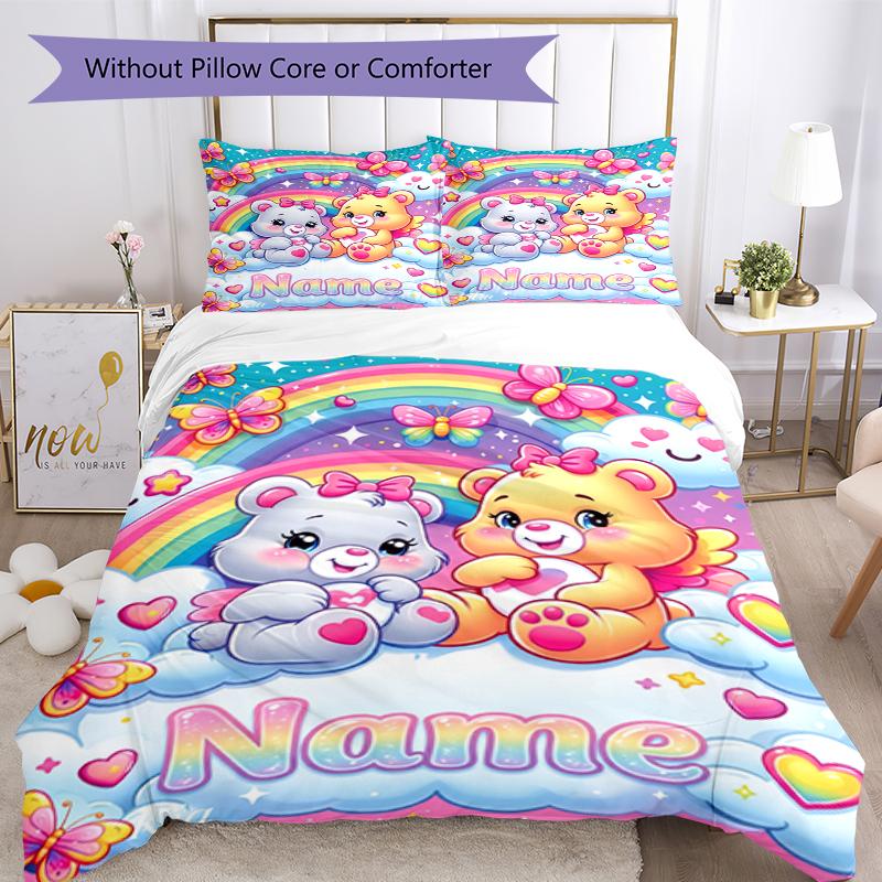 3Pcs Custom Name Bear Bedding Set Duvet Cover Closure Includes 1Duvet Cover 2Pillowcases Soft And Comfortable For All Seasons