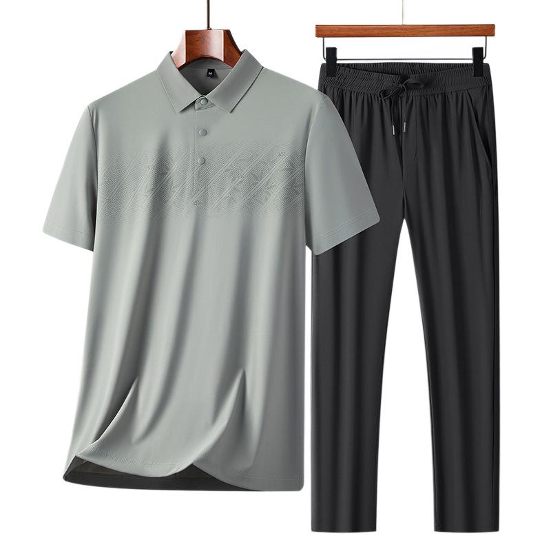 Men's Ice Silk Quick Dry Summer Set: T-shirt & Breathable Long Pants